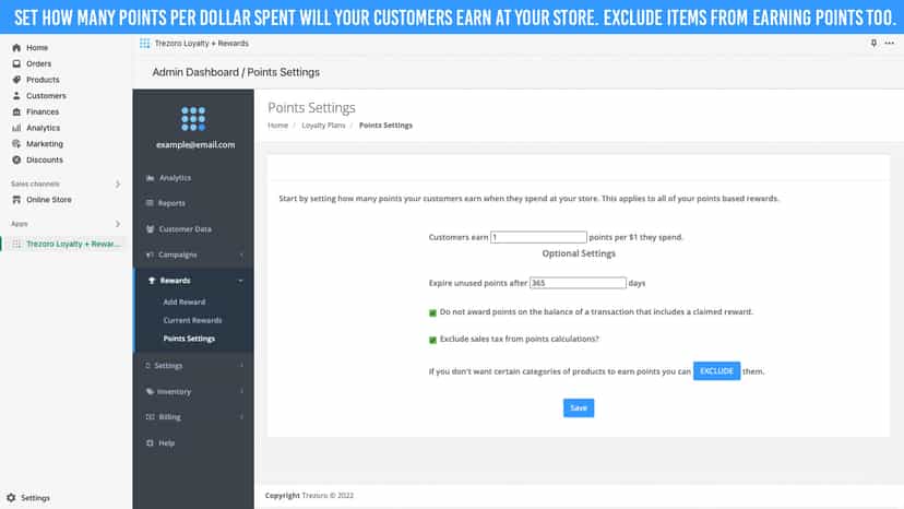 Trezoro-Shopify Points Setting