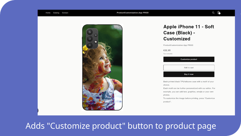 Adds "Customize product" button to product page