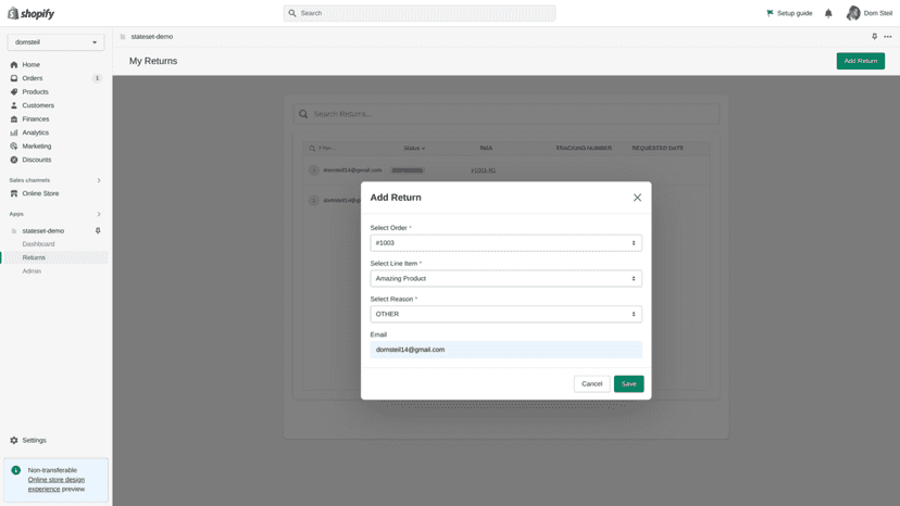 Add a New Return with Line Items