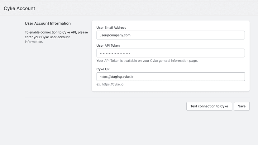 Cyke user account information