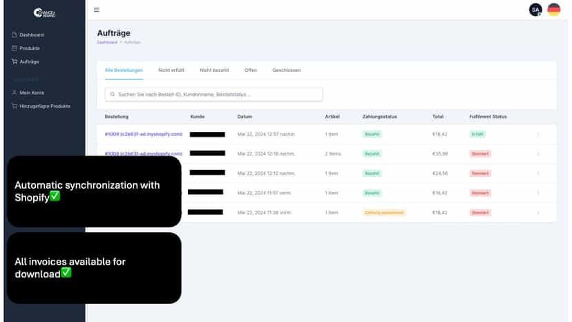 View & download all orders and invoices.