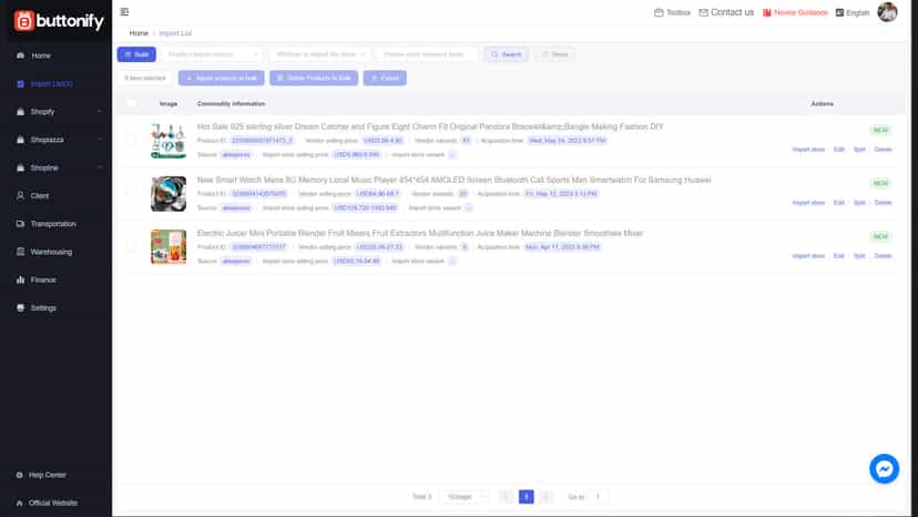 Import list-collected product list