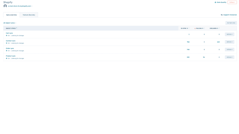 HubSpot Shopify settings page