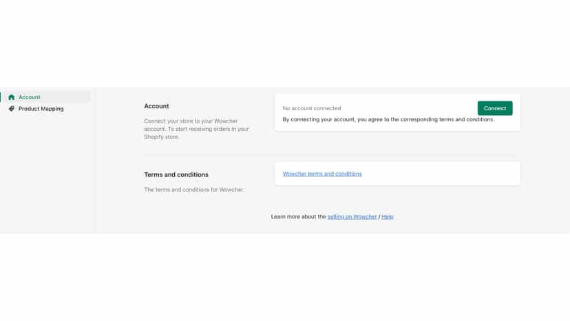 Initial Account connection screen