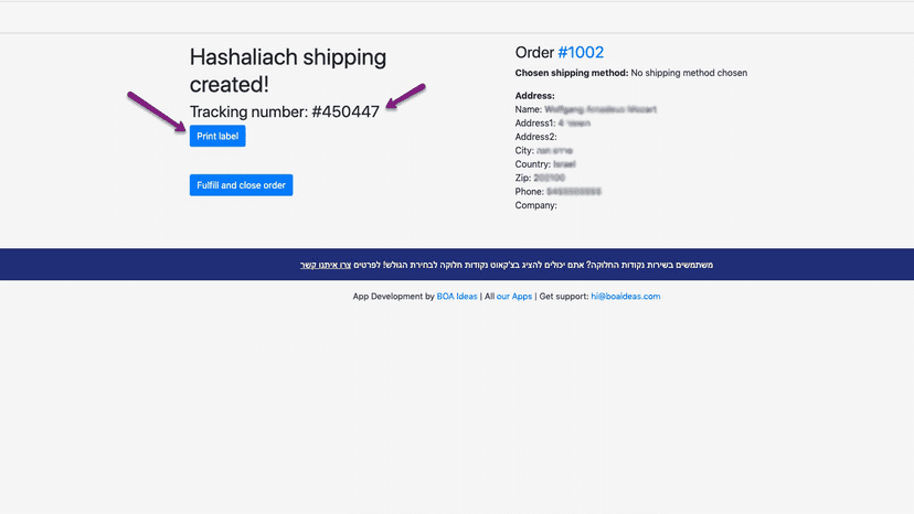 Mark the order as fulfilled and print tracking label