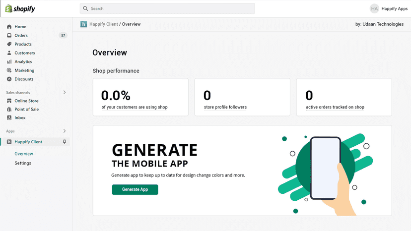 App dashboard screen