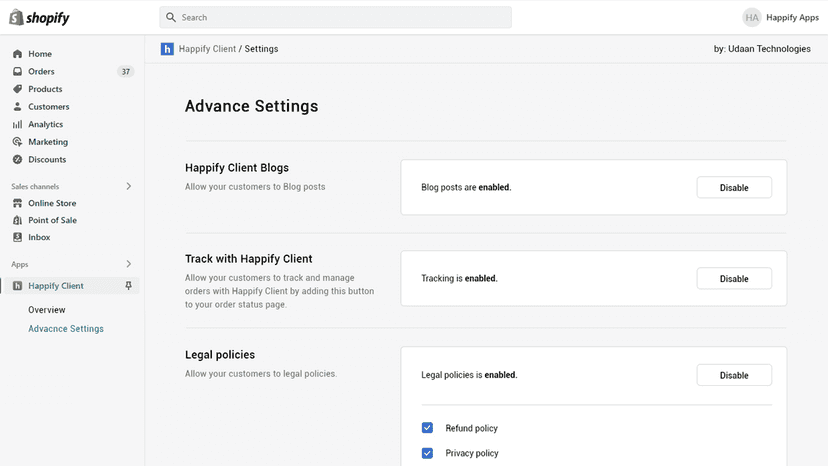 Advance setting screen
