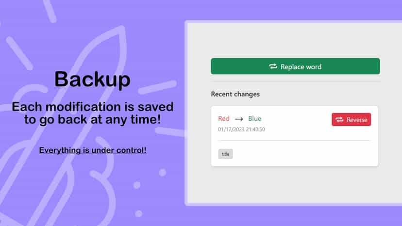 Restore your changes at any time - Search &amp; replace