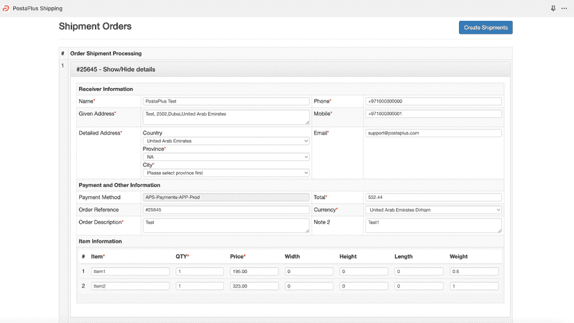 Shipment creation based on your orders and also manual shipments