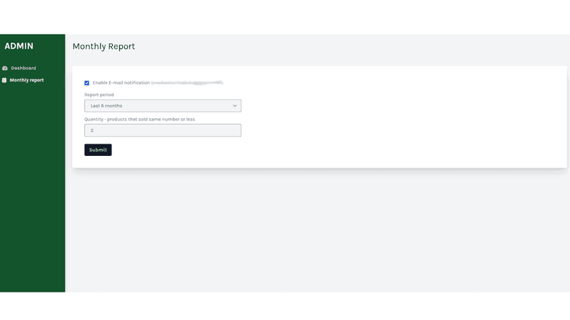 Monthly report - settings page