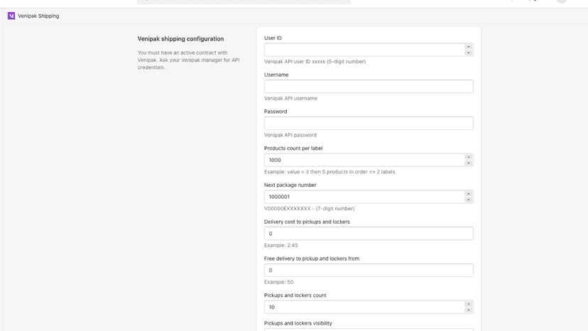 Manage your venipak API settings