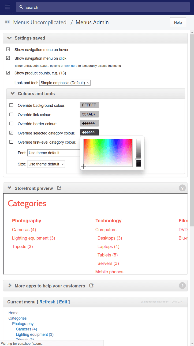 Mobile-friendly click-and-tick configuration to customise your menu
