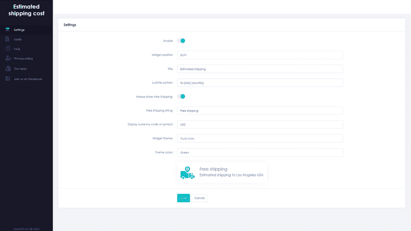 Shipping cost settings