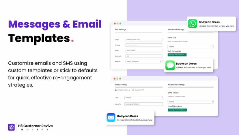 Send greetings & discount messages via SMS, email, or WhatsApp.