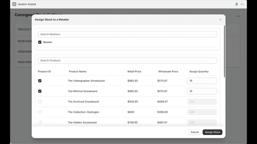 Stock settings to adjust stock and send orders