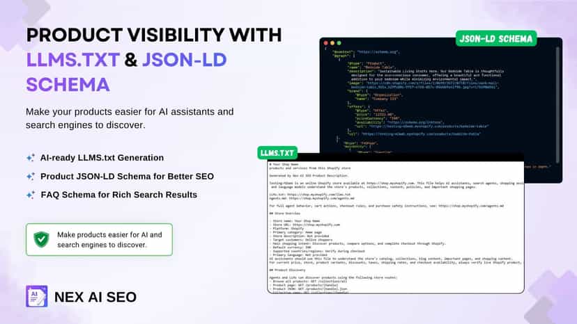 LLMs.txt and JSON-LD schema generator for Shopify SEO