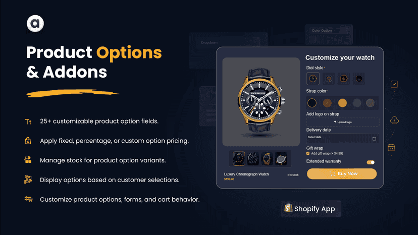 Shopify product options & addons app - personalize product pages