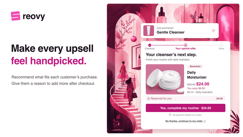 Reovy one-click candle upsell after a perfume purchase