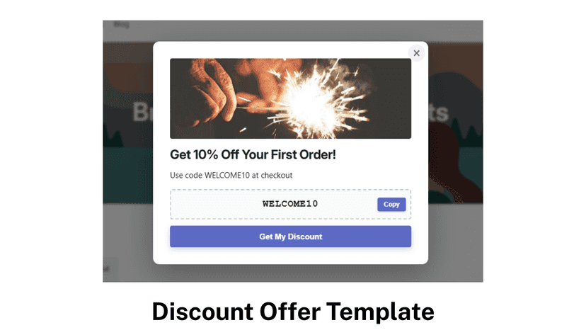 Discount Offer template to share coupons with Popup Pulse