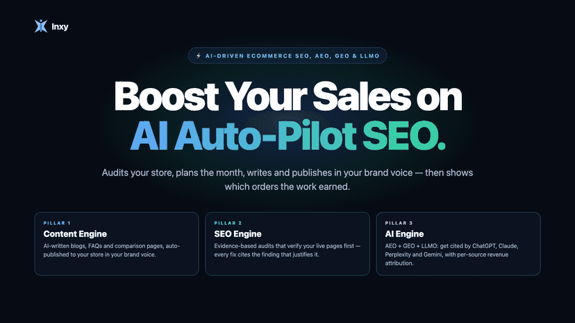 Inxy AI SEO: content, SEO and AI engines for Shopify stores