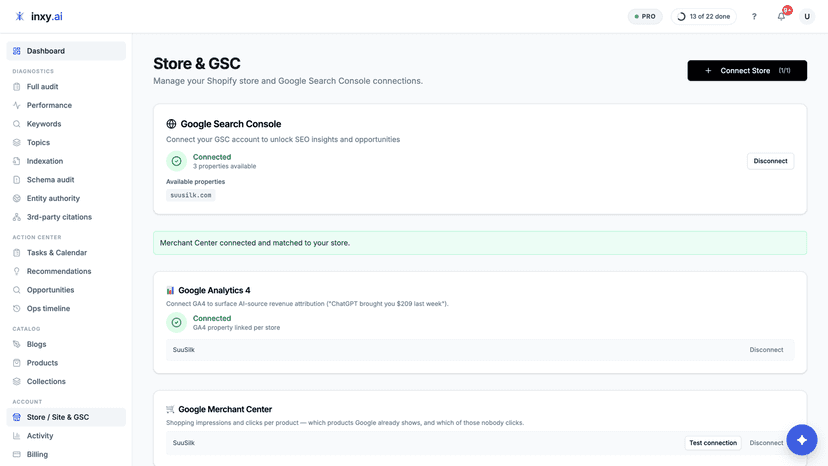 Google Search Console, GA4 and Merchant Center connections