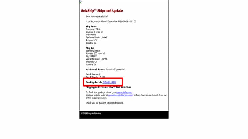 Shipment Status and Tracking link