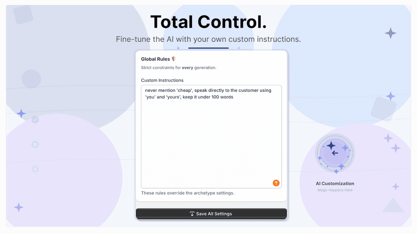 Set strict global rules to customize all AI content.