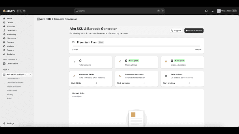 Dashboard page