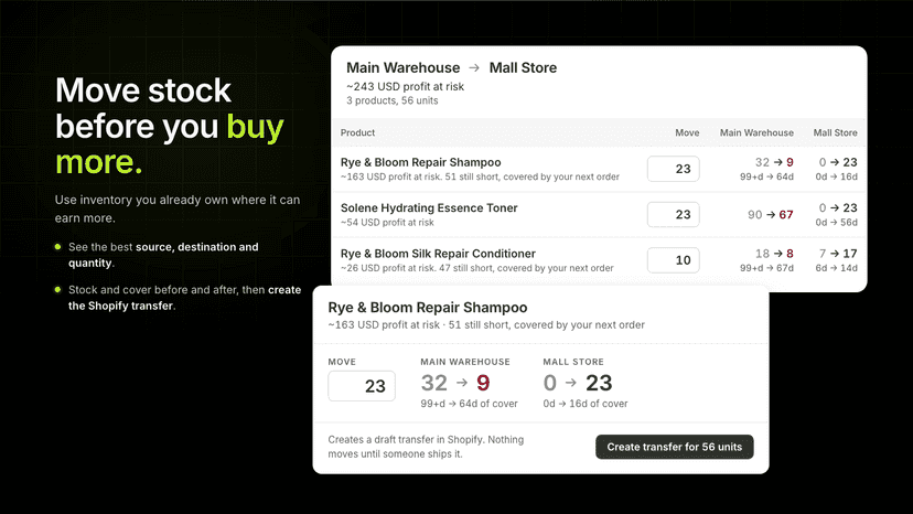 Move stock between locations before ordering more