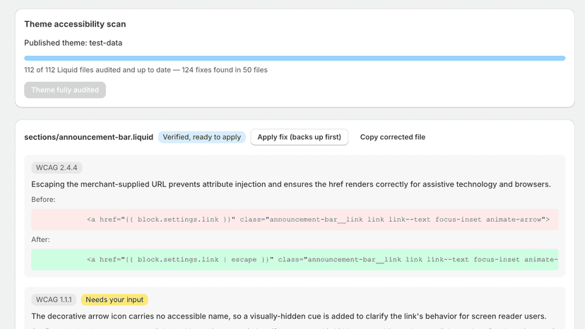 Curbcut theme audit with before/after code fix cards