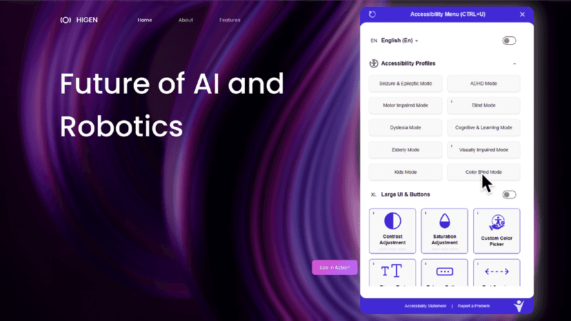 Color Blind Mode active on a dark-themed website