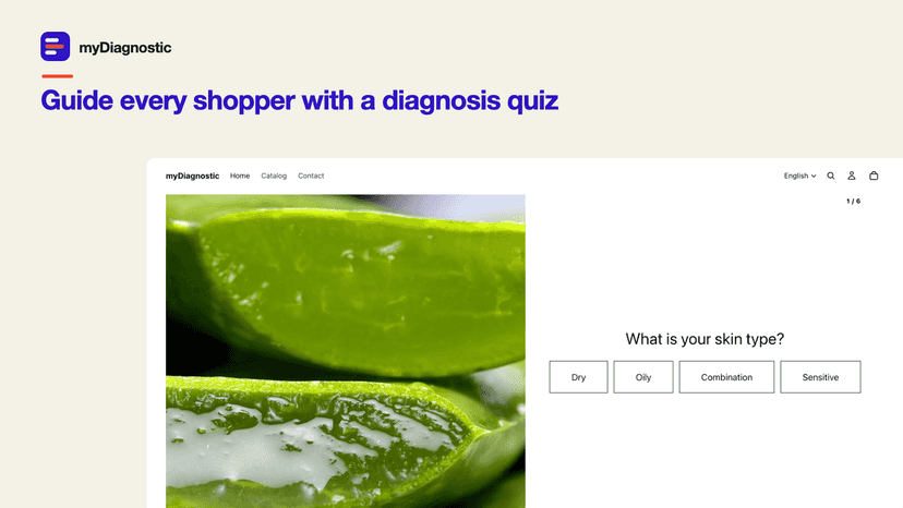 The quiz on a storefront, question and answers beside an image