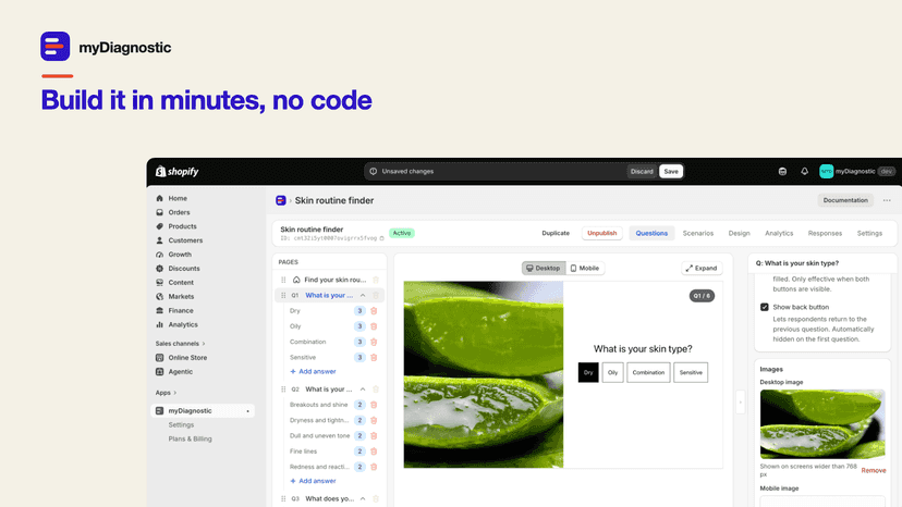 A result screen with three products and editorial copy
