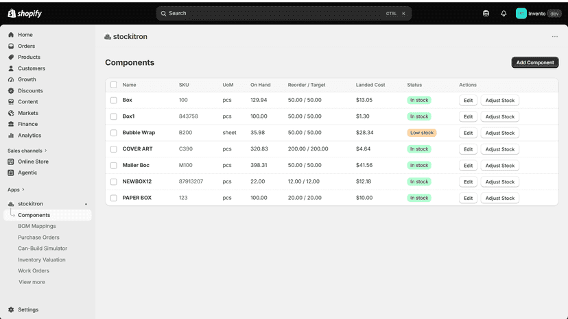 components screen