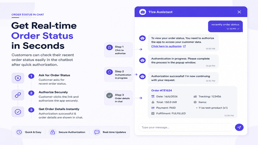 Customers can check recent order status directly in chat