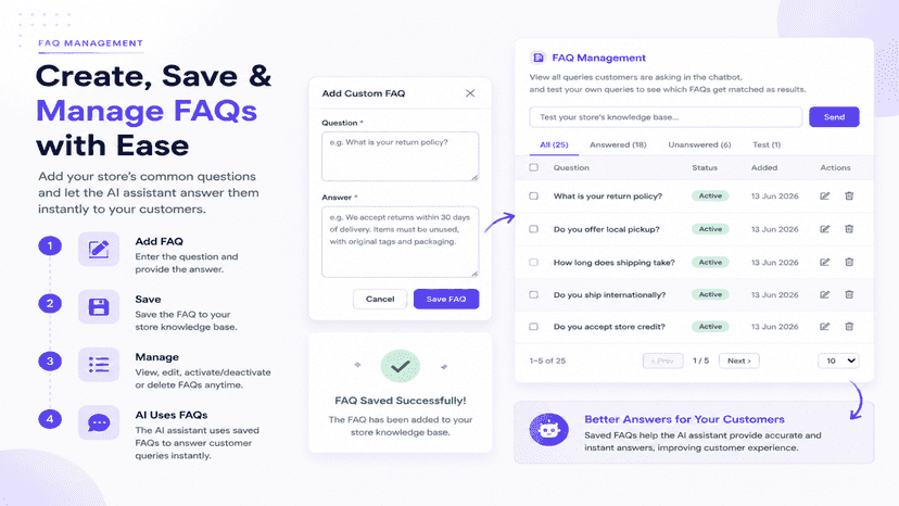 Create and save custom FAQs for AI-powered answers