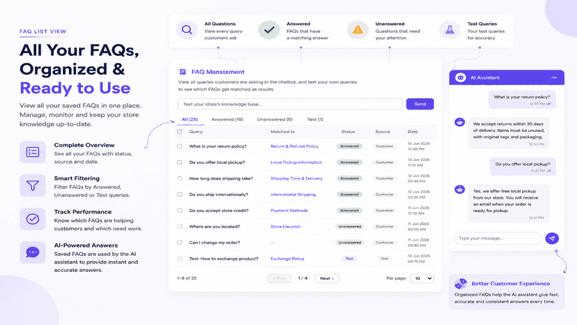 Manage customer questions and FAQs in one place