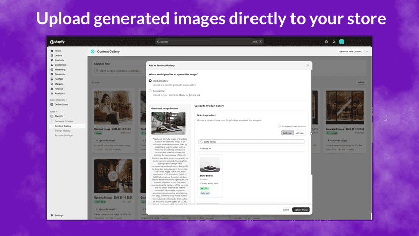 Upload generate image to product or store's general files