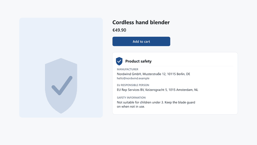 Product page showing manufacturer and safety notice
