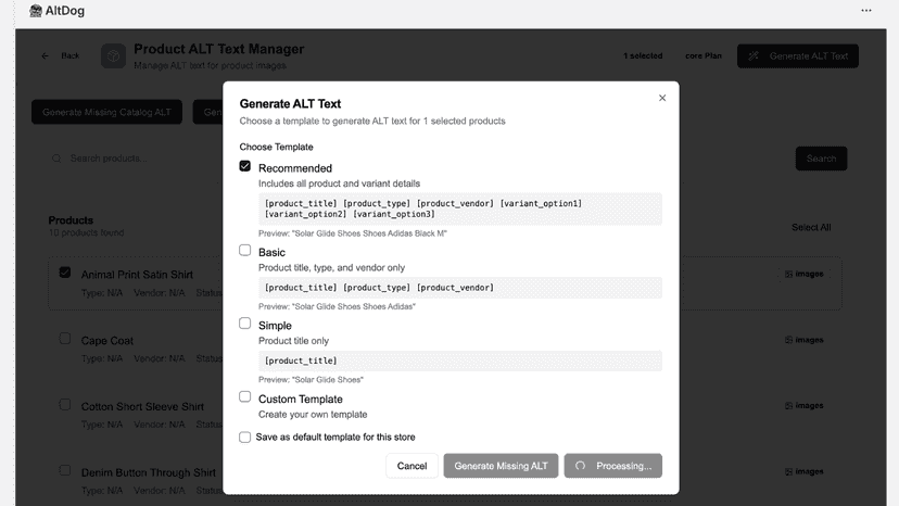 Alt generation page