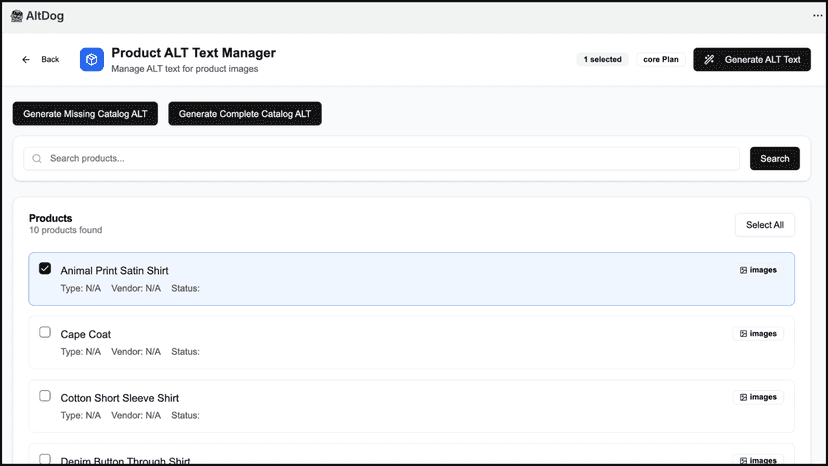 Products listing page