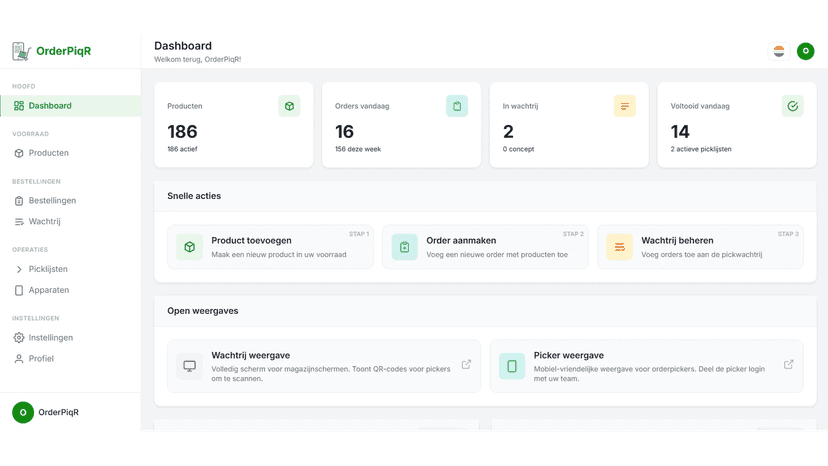 Orderpiqr dashboard