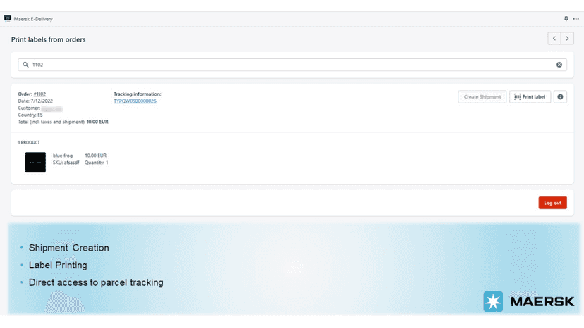 Maersk E-Delivery App Page