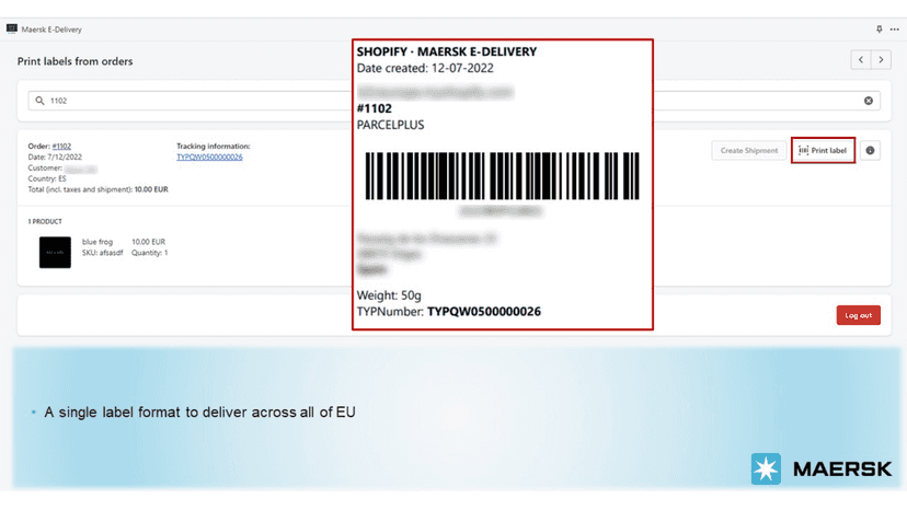 Maersk E-Delivery Label Printing