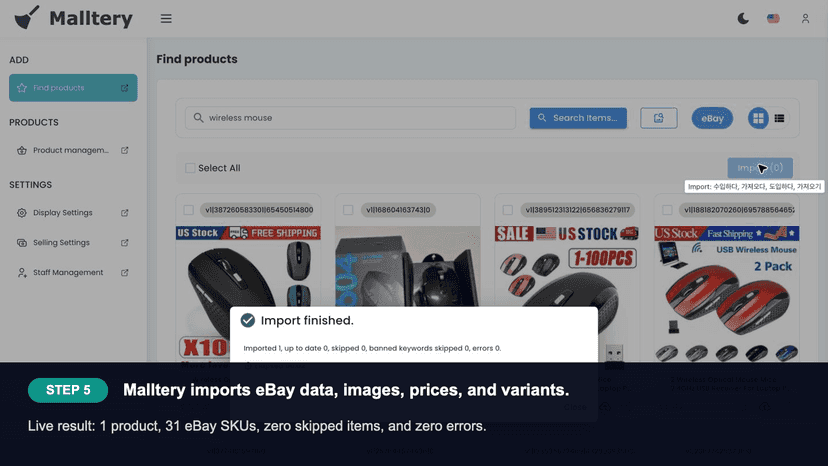 Import eBay product data and variants