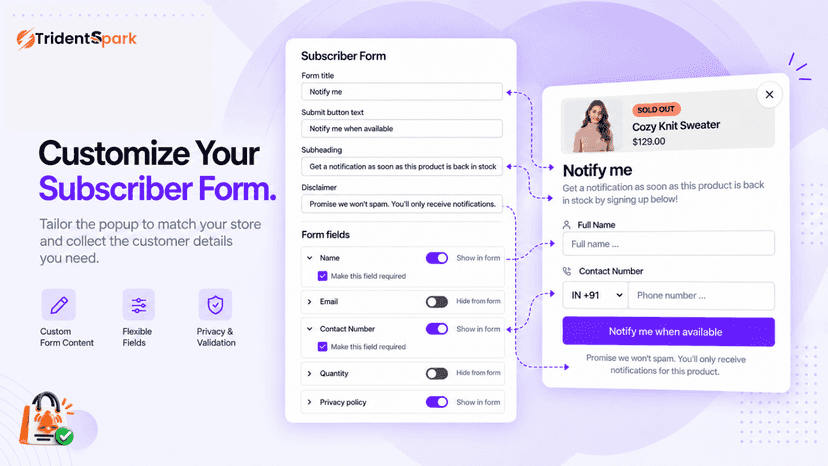 Customize Notify Me popup form fields and content