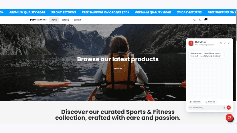 SellBot chat widget on a storefront recommending products
