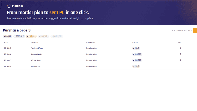 Create POs from the reorder page or make one-offs
