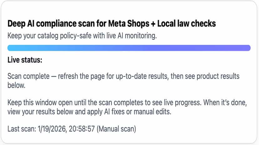 Run a scan for Facebook Shop & Instagram Shop (meta compliance)