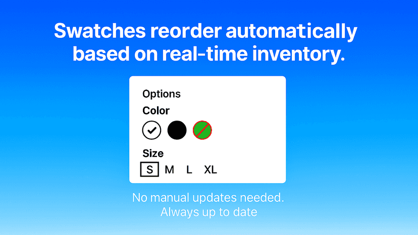 Swatches reorder automatically based on the real-time inventory.